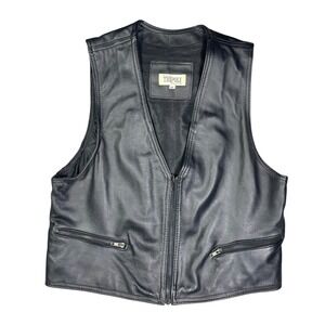 Mode Tripoli Fashion Womens Black Leather Zip Up Vest Biker Made in Canada Large